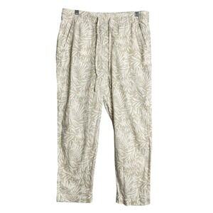 Gap Easy Pant Women M Palm Print Beige Linen Blend Lagnelook Beach Preppy Travel
